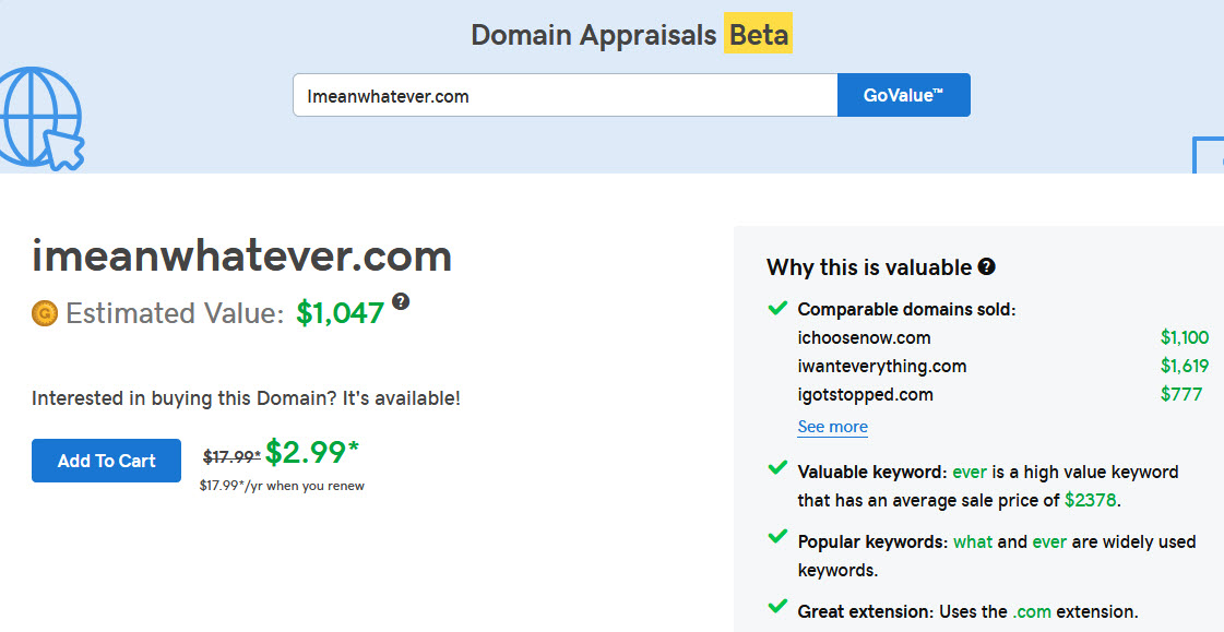 Renew Or Drop Using Godaddy Domain Name Appraisals Onlinedomain Com